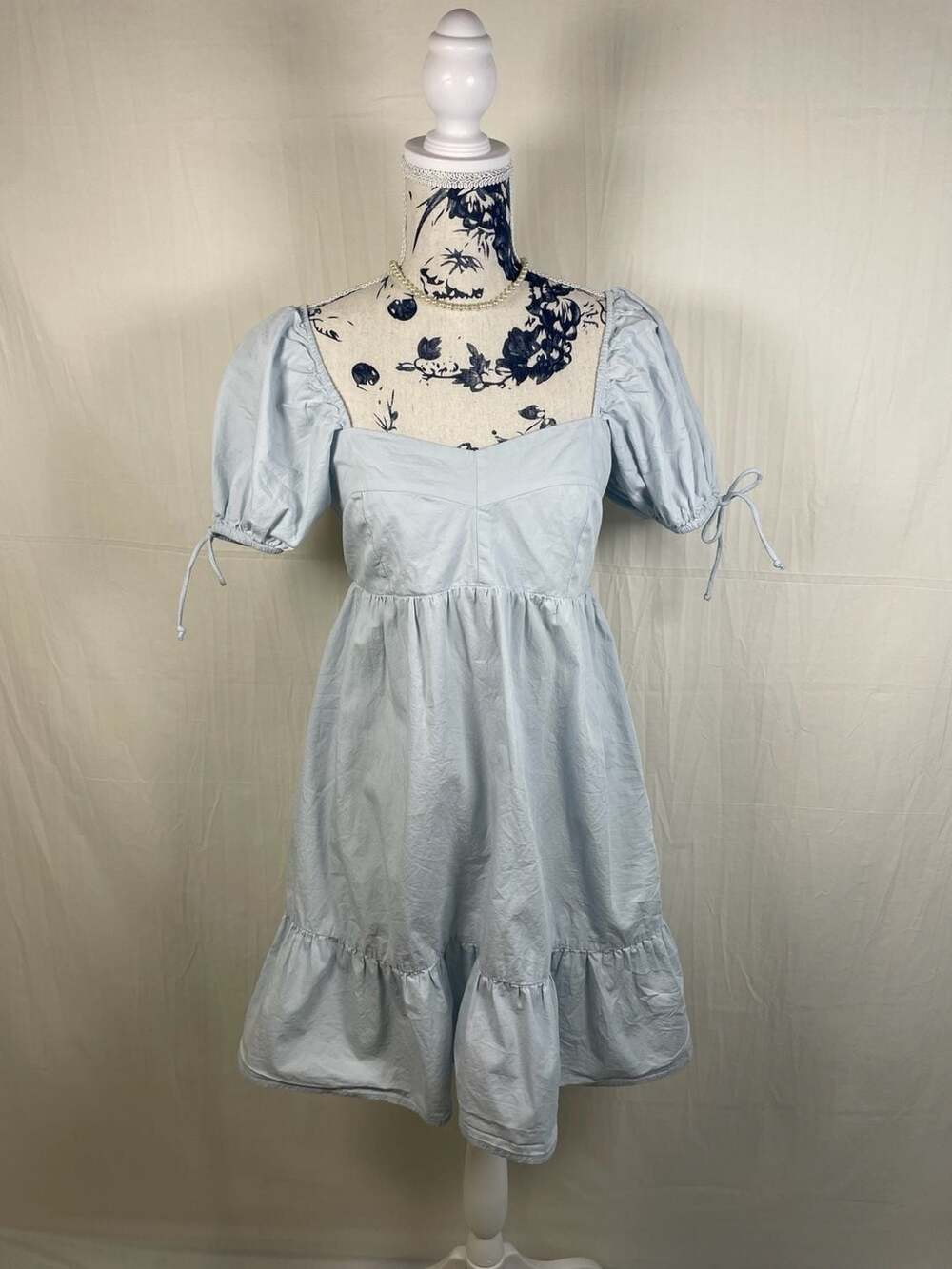 Light Blue Puff-Sleeve Mini Dress